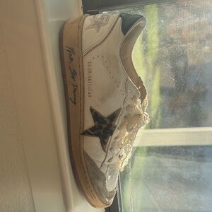 Golden Goose White Canvas Superstar Sneaker with Black Star and Tan Sole